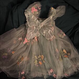 Floral Embroidered Tulle Dress with Butterfly Design